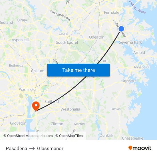 Pasadena to Glassmanor map