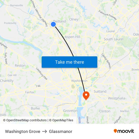 Washington Grove to Glassmanor map