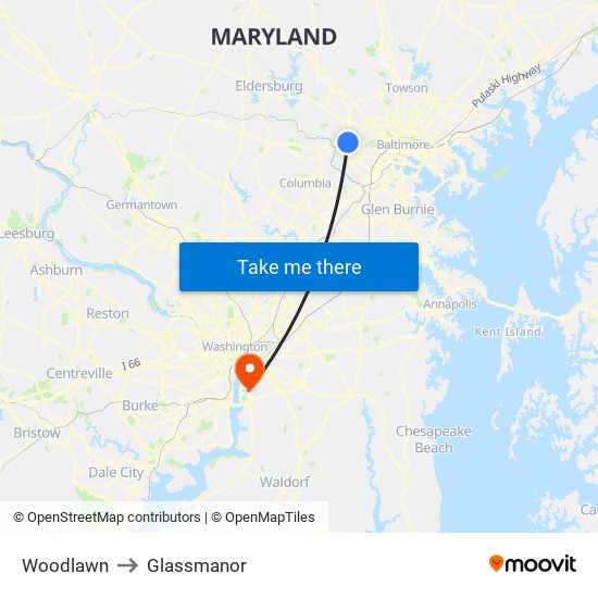 Woodlawn to Glassmanor map