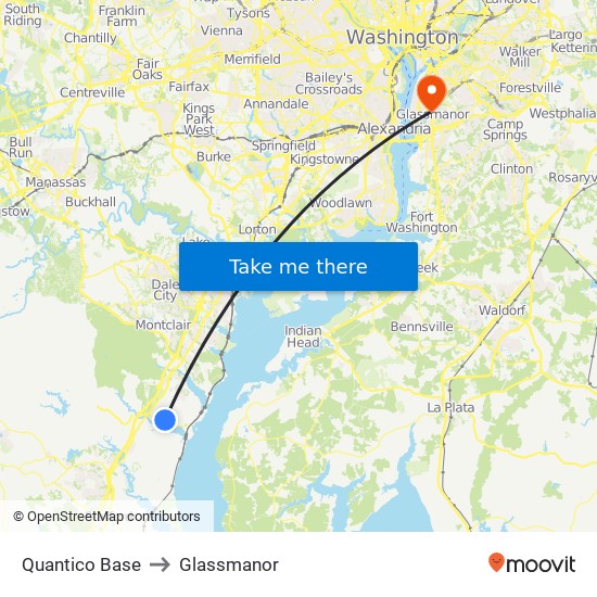 Quantico Base to Glassmanor map