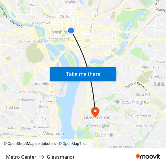 Metro Center to Glassmanor map