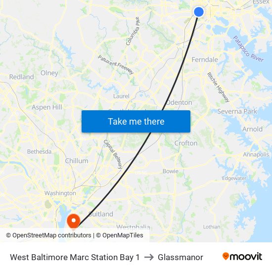 West Baltimore Marc Station Bay 1 to Glassmanor map