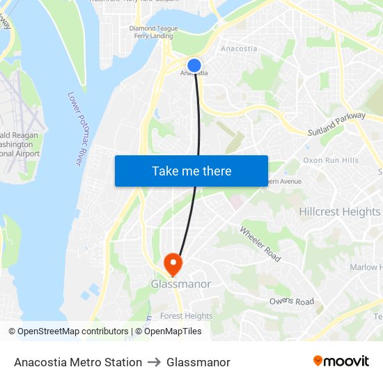 Anacostia Metro Station to Glassmanor map