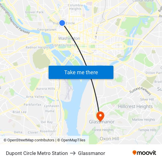 Dupont Circle Metro Station to Glassmanor map