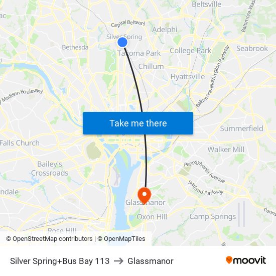 Silver Spring+Bus Bay 113 to Glassmanor map