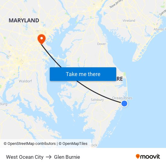 West Ocean City to Glen Burnie map