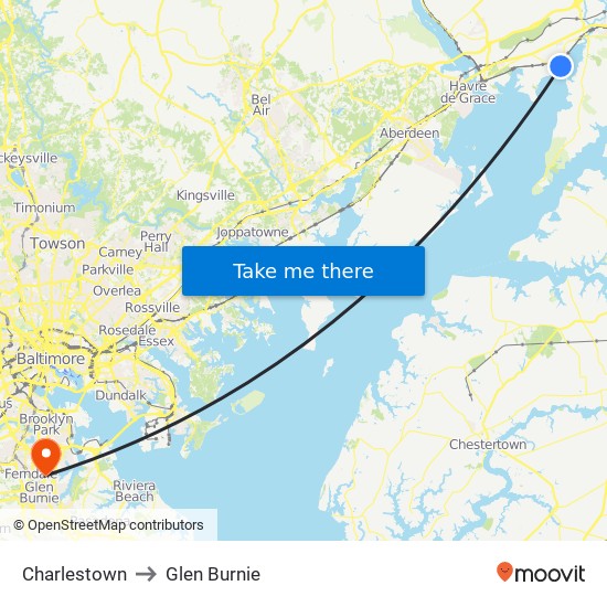 Charlestown to Glen Burnie map