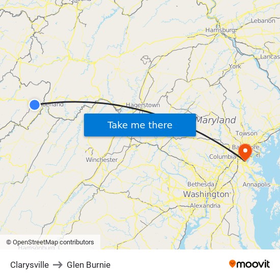 Clarysville to Glen Burnie map