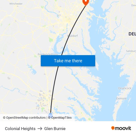 Colonial Heights to Glen Burnie map