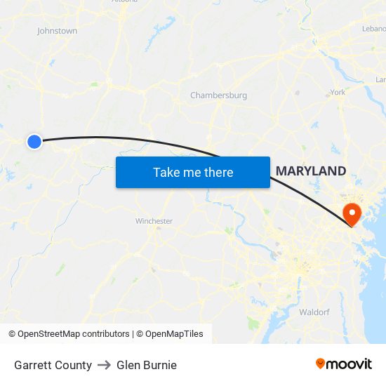 Garrett County to Glen Burnie map