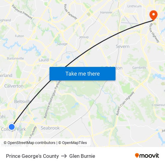 Prince George's County to Glen Burnie map