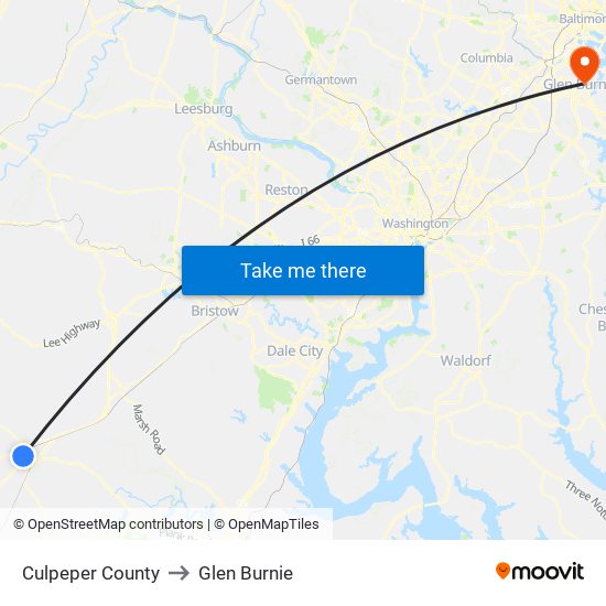 Culpeper County to Glen Burnie map