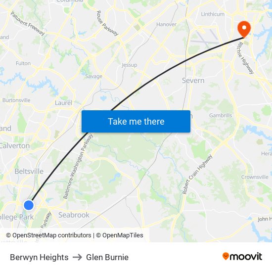 Berwyn Heights to Glen Burnie map