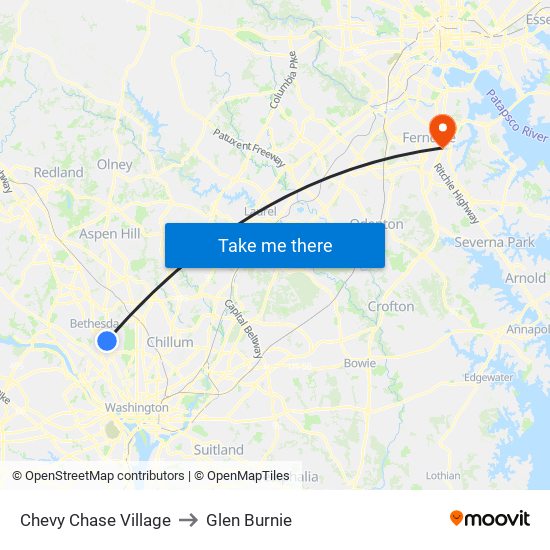 Chevy Chase Village to Glen Burnie map