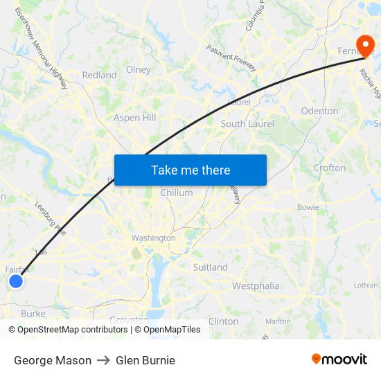 George Mason to Glen Burnie map