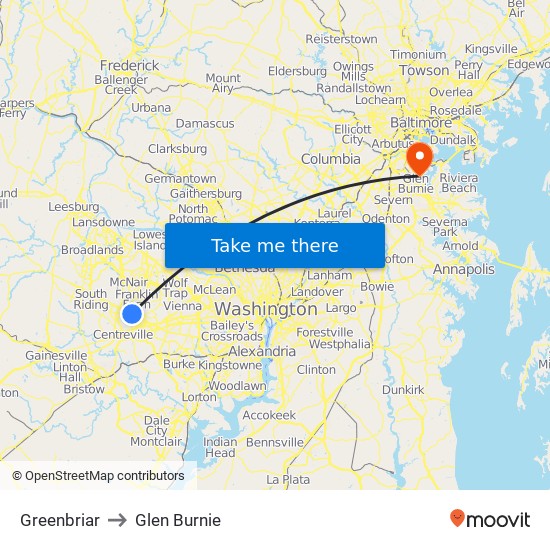 Greenbriar to Glen Burnie map