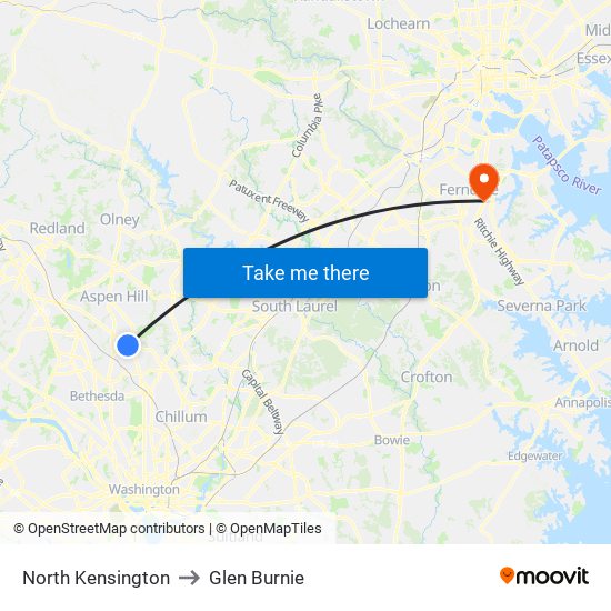 North Kensington to Glen Burnie map