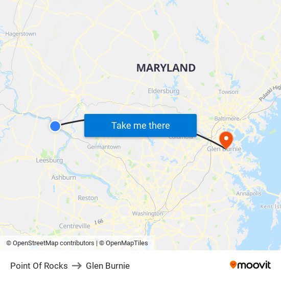 Point Of Rocks to Glen Burnie map