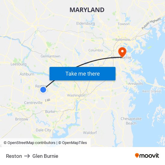 Reston to Glen Burnie map