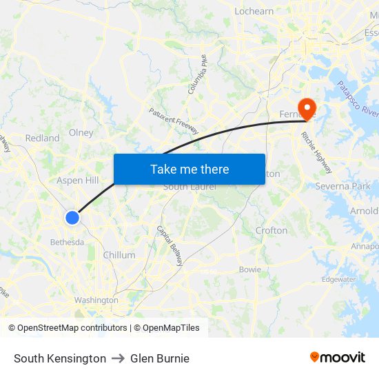 South Kensington to Glen Burnie map