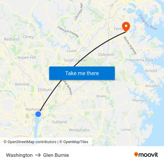 Washington to Glen Burnie map