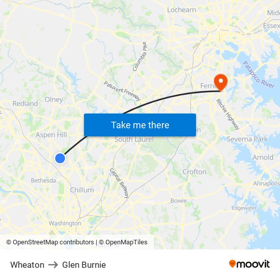 Wheaton to Glen Burnie map