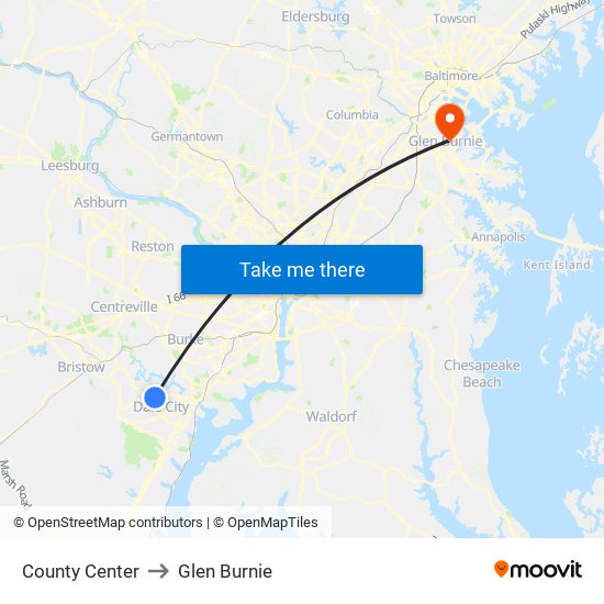 County Center to Glen Burnie map