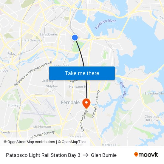 Patapsco Light Rail Station Bay 3 to Glen Burnie map