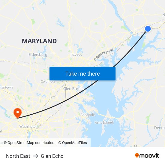 North East to Glen Echo map