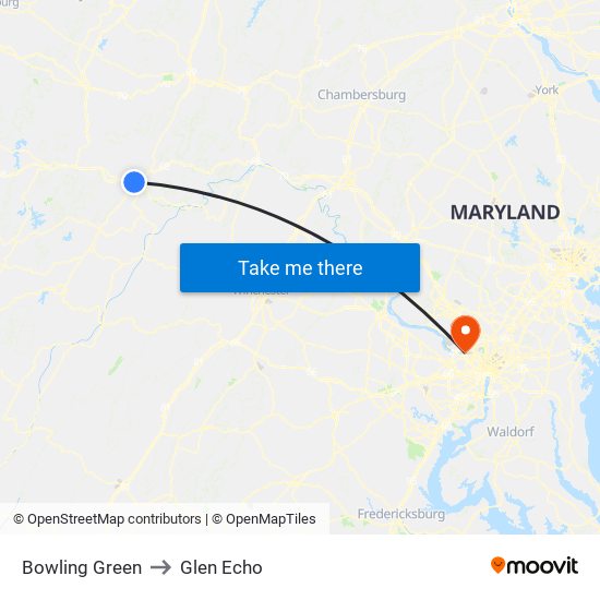 Bowling Green to Glen Echo map