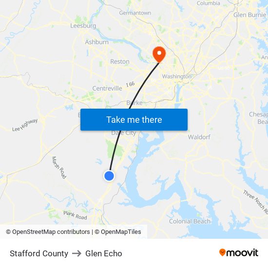 Stafford County to Glen Echo map