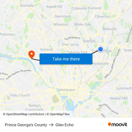 Prince George's County to Glen Echo map