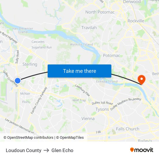 Loudoun County to Glen Echo map