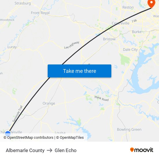 Albemarle County to Glen Echo map