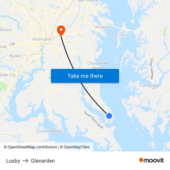 Lusby to Glenarden map