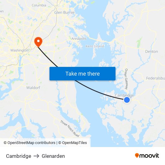 Cambridge to Glenarden map