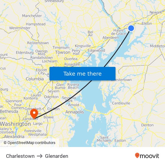 Charlestown to Glenarden map