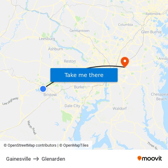 Gainesville to Glenarden map