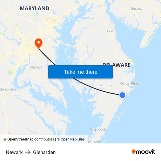 Newark to Glenarden map