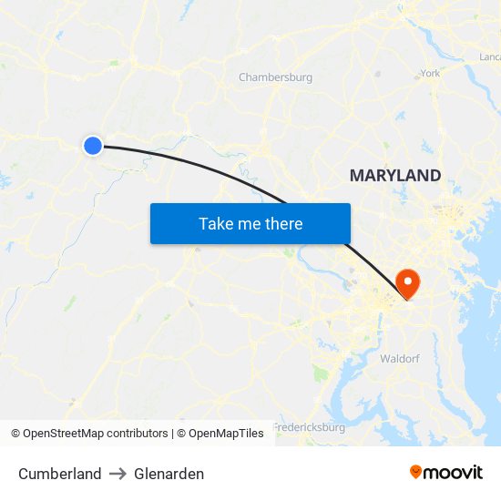 Cumberland to Glenarden map