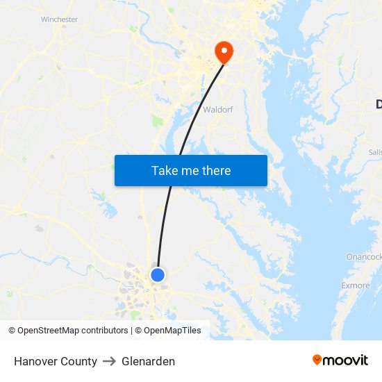 Hanover County to Glenarden map