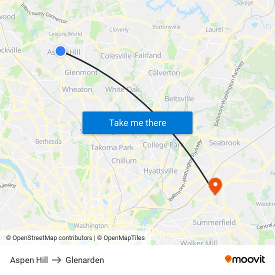Aspen Hill to Glenarden map