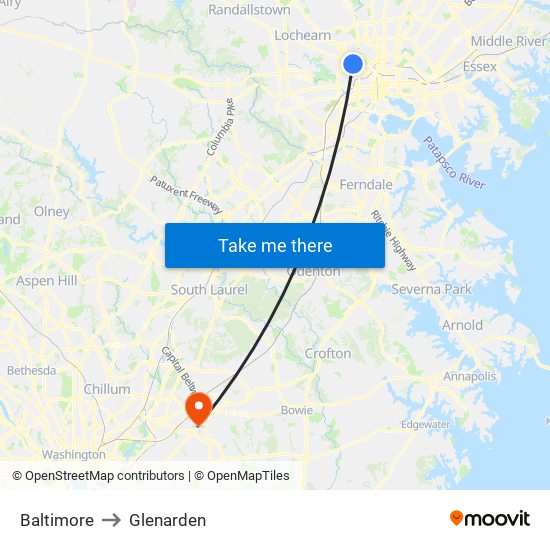 Baltimore to Glenarden map