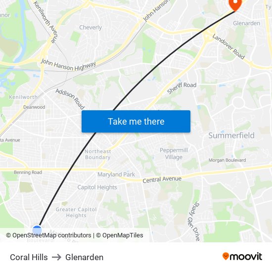 Coral Hills to Glenarden map