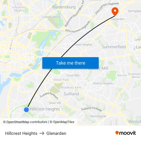 Hillcrest Heights to Glenarden map