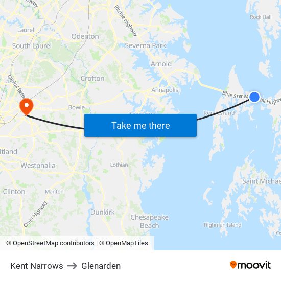 Kent Narrows to Glenarden map