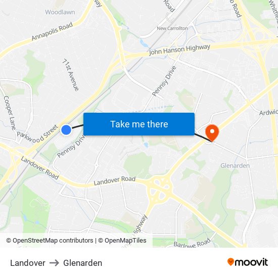Landover to Glenarden map