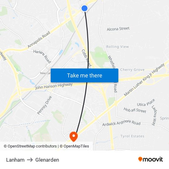 Lanham to Glenarden map