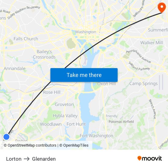 Lorton to Glenarden map