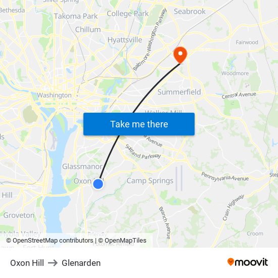 Oxon Hill to Glenarden map